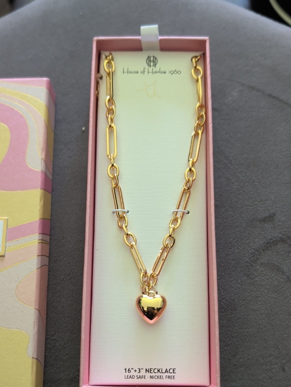 House of Harlow 1960 Gold Heart Charm Link Necklace